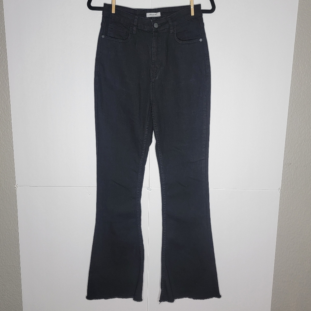Freakins Black High Rise Flare Jeans – Raw Hem – Size 30